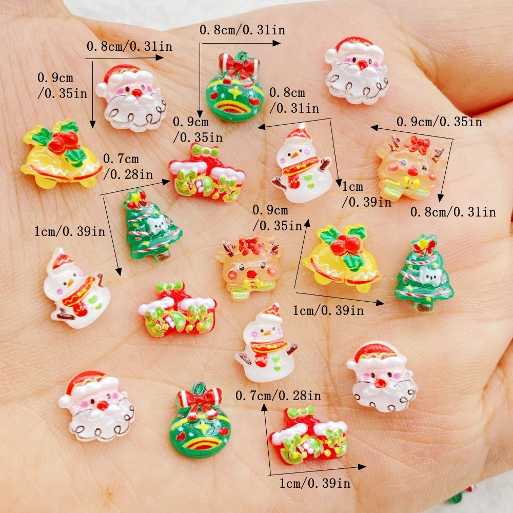 50pcs résine coloré noël Nail Art décor père noël bonhomme de neige feuilles de fruits baguette magique Flatback strass bricolage Scrapbook décor