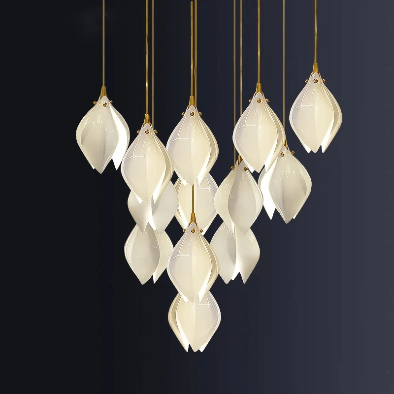 lustre de ceramica magnolia luminaria pendente de luxo para escada teto ajustavel para restaurante hotel quarto cabeceira 01