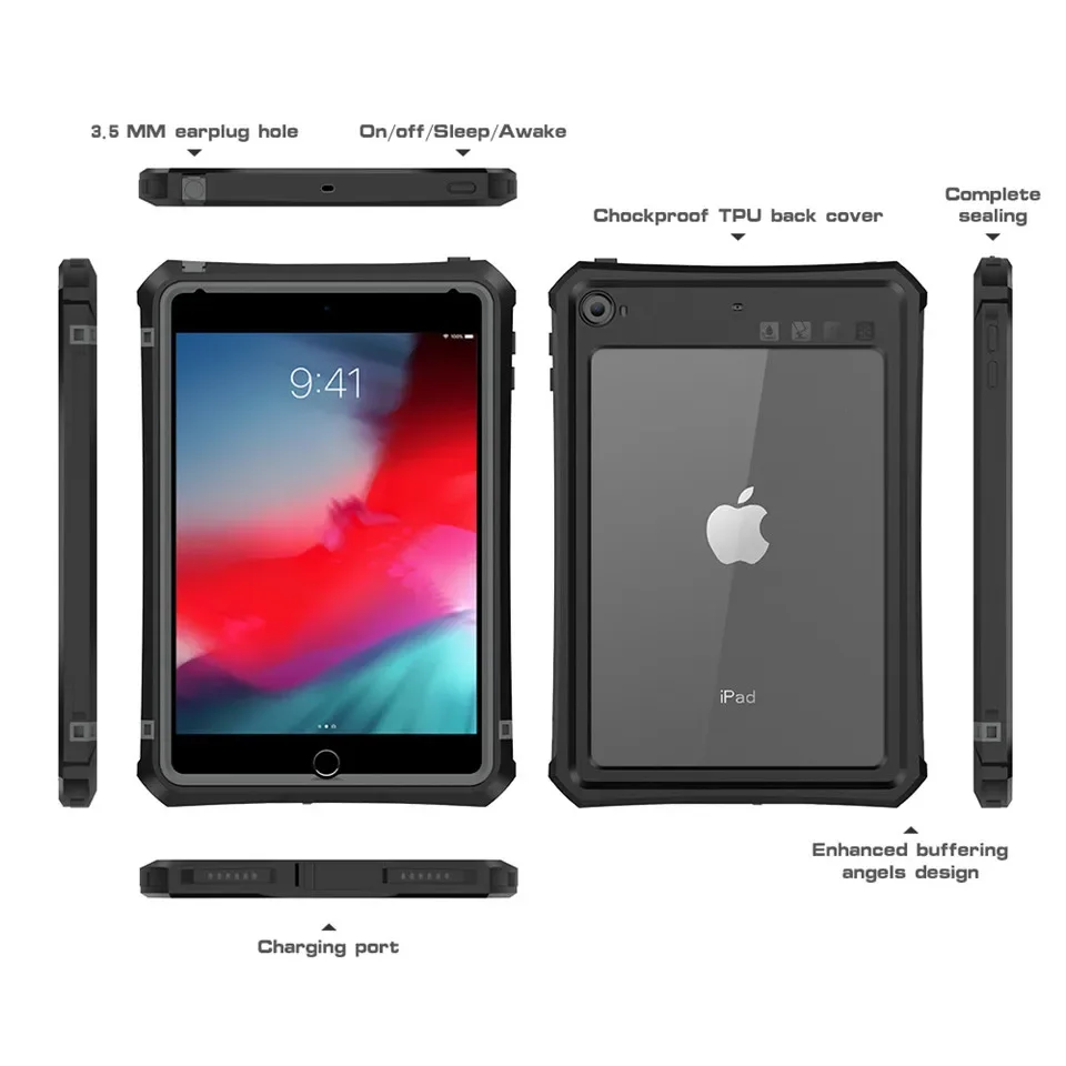 Funda protectora resistente al agua para iPad, Protector suave de TPU a prueba de golpes, fijador de lápiz, Color negro, para Mini 4, 5, Kickstand