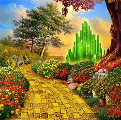emerald city castle yellow brick road flower tree birthday party photo background photography backdrop banner studio
