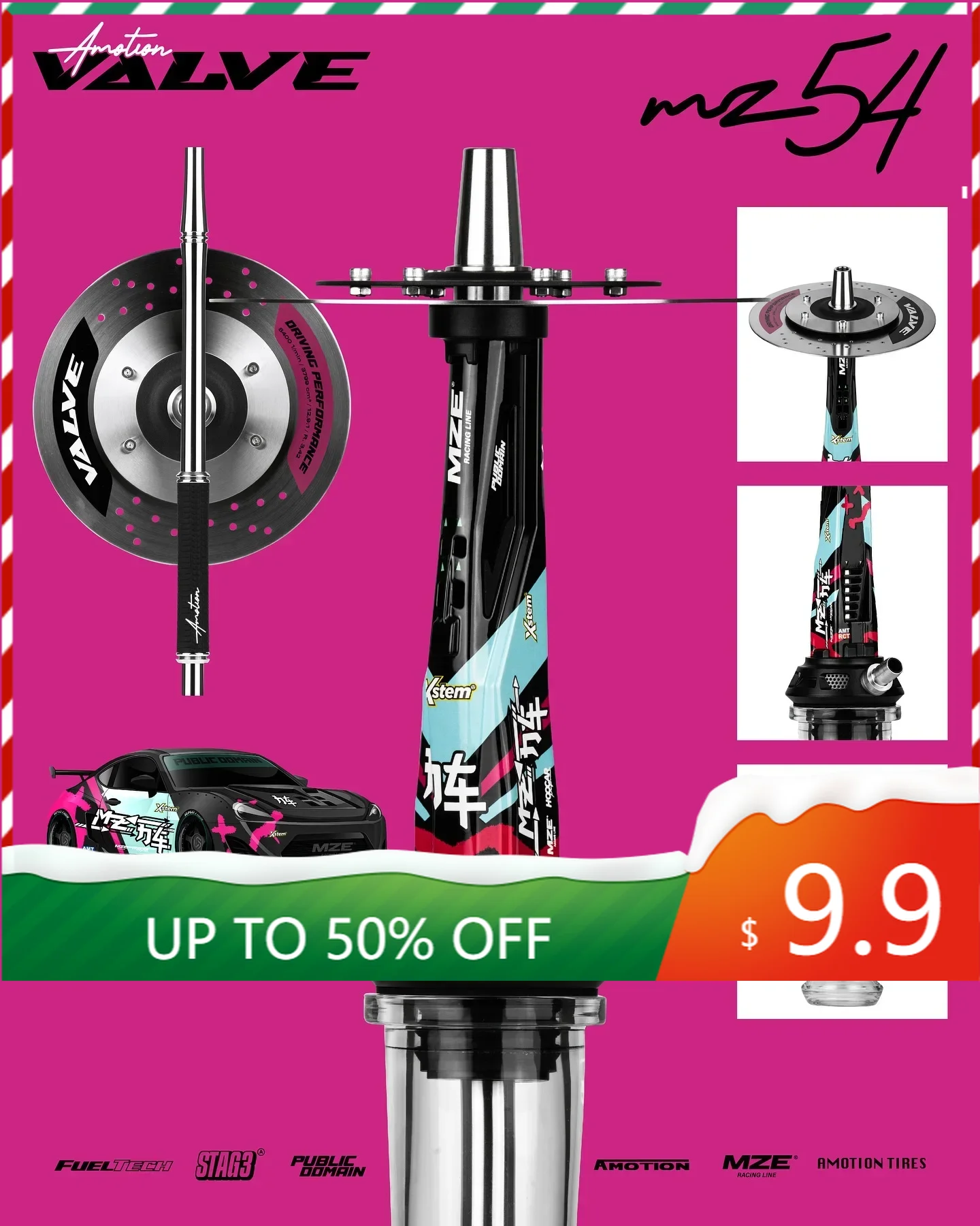 Amotion Valve Racing Car Series Arabic Hookah Shisha Set Single Pipe With Glass Bottle