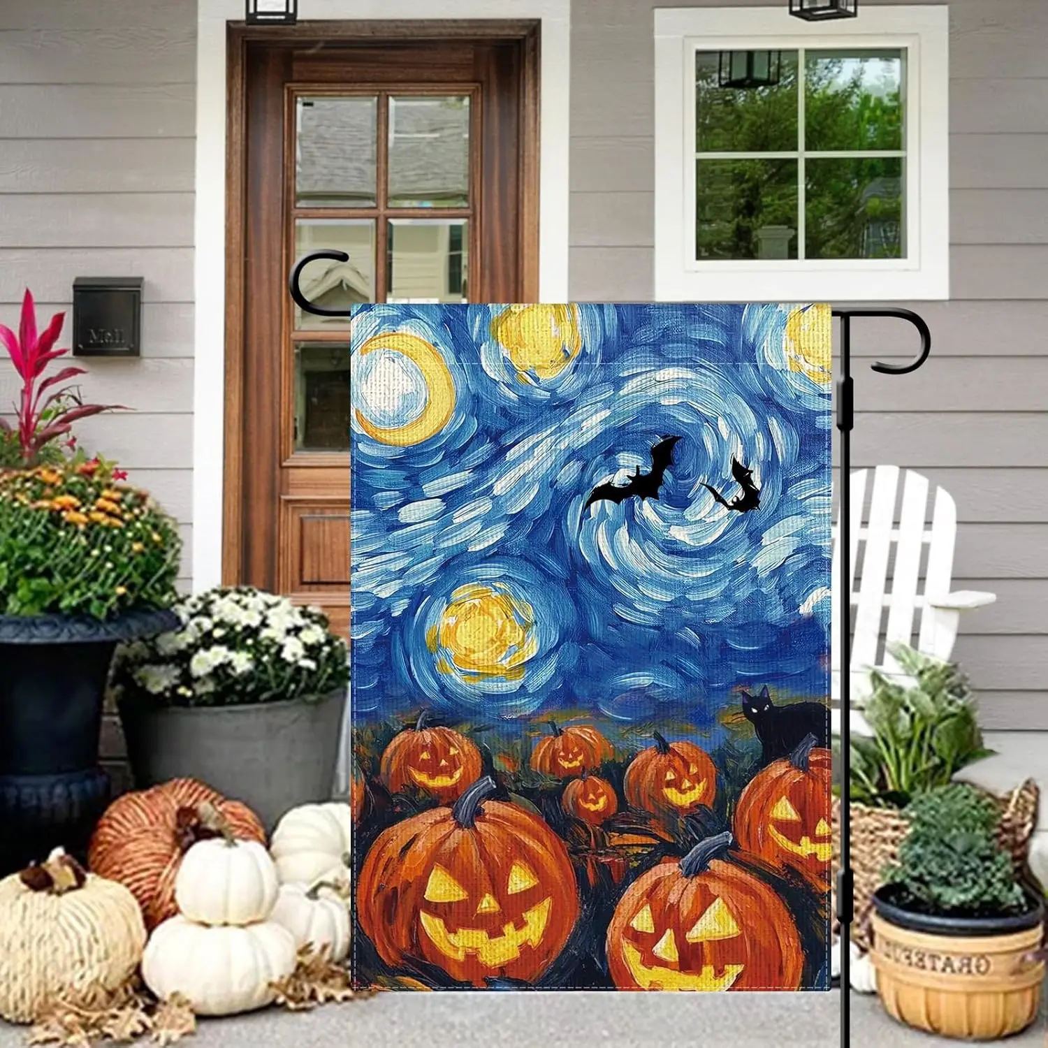 DLZDN Halloween Garden Flag Starry Night Pumpkins Cat Flag 12×18 Inch Double Side Vertical Burlap Farmhouse Yard Sign Holida SSL