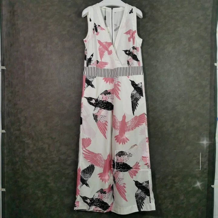 

Daa Women's Summer Loose Floral Print Comfortable V-ne Wide-leg Jumpsuit High Waist Long Pants Casual Commute Sle