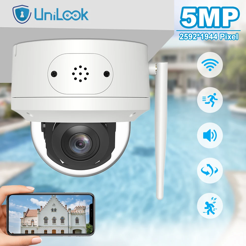 

UniLook 5MP Dome PTZ Wifi IP Camera 5X Zoom Wireless Humanoid Detection and Tracking Two-way Audio Outdoor Security Camera H.265
