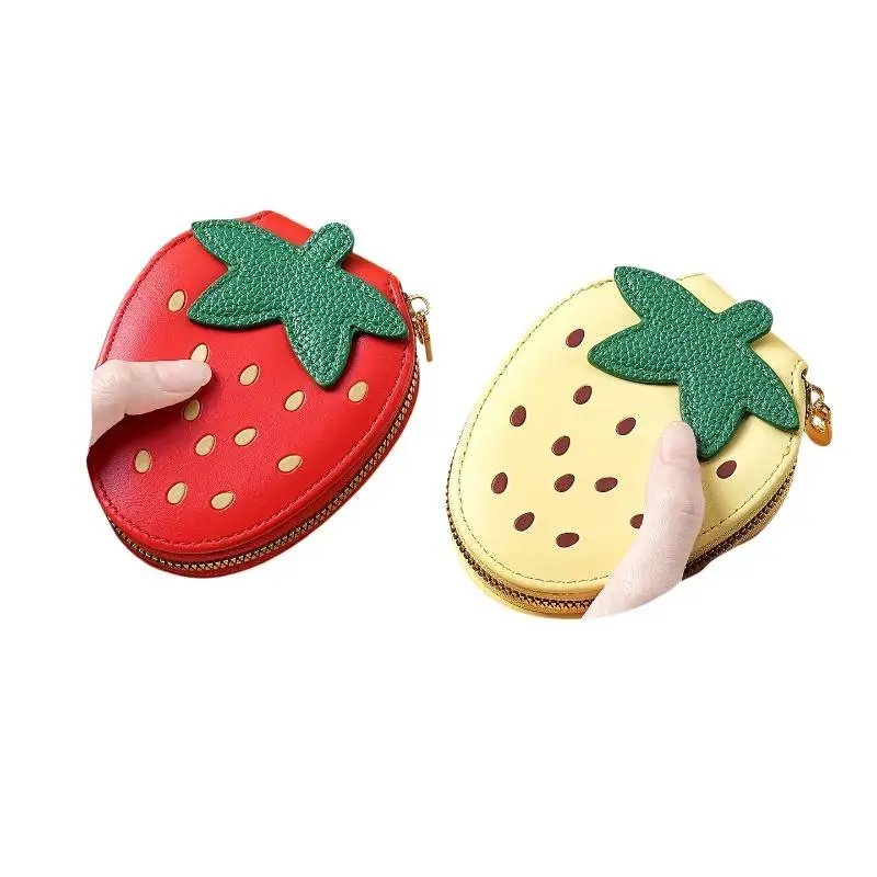 Women Strawberry Print Credit Card Holder Large Capacity Zipper Coin Purse Portable Wallet for Ladies Holiday Gifts