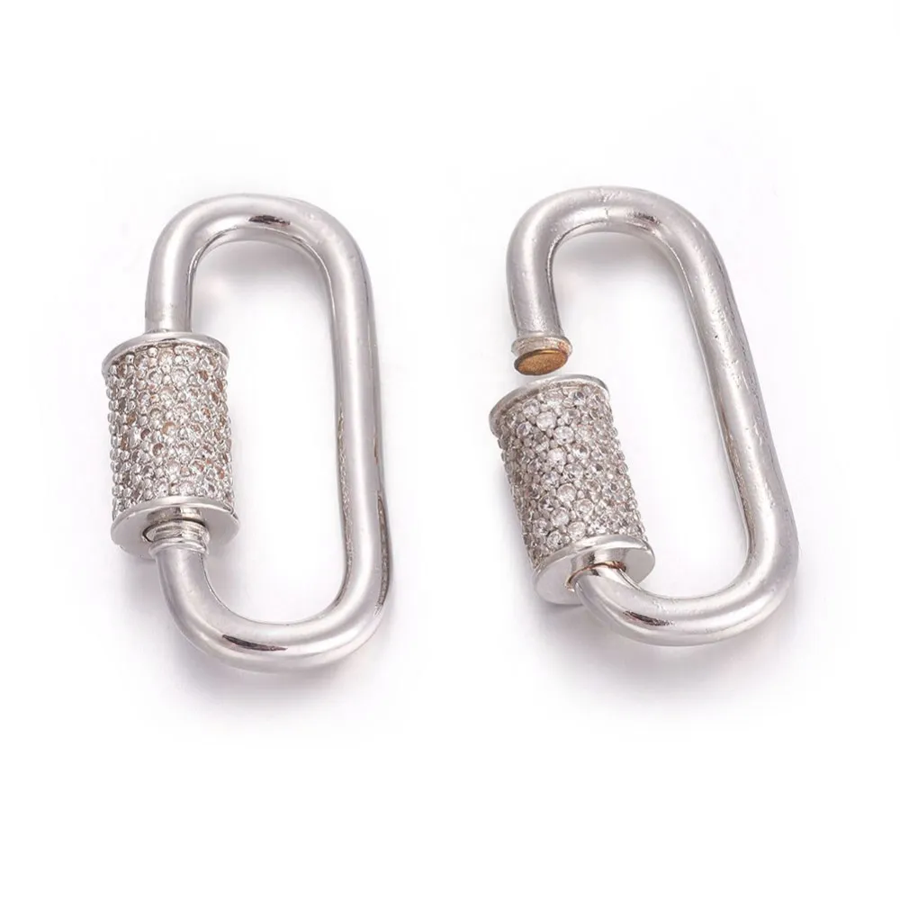 3pcs Brass Micro Pave Cubic Zirconia Screw Locking Clasp Carabiner Clasps for Necklace Bracelet Key Rings Handbag Decoration