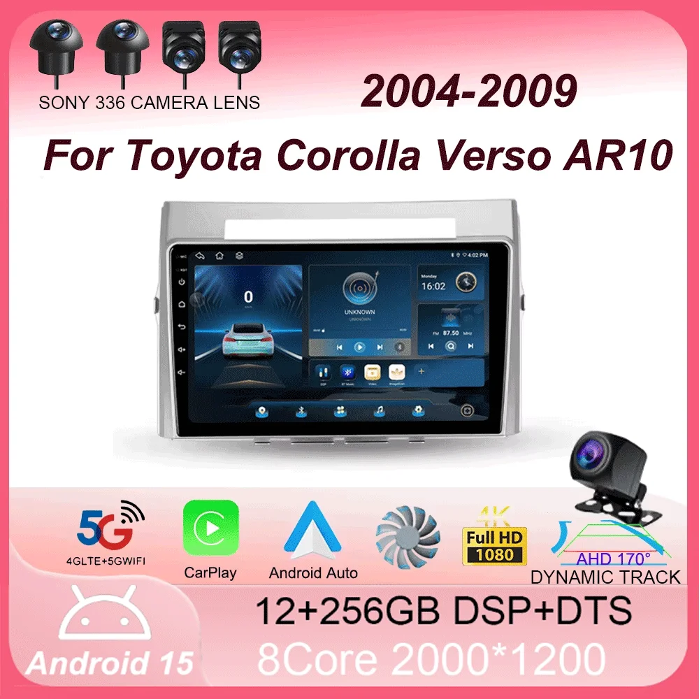 

Android 15 Carplay Auto For Toyota Corolla Verso AR10 2004-2009 Car Radio Multimedia Video Player Navigation GPS No 2Din 2 Din