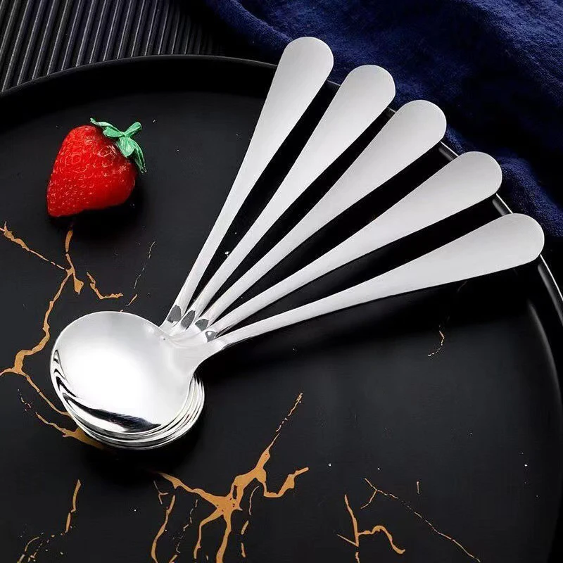 

Coffee Spoon Stainless Steel Round Head Long Handle Ice Cream Stirring Dessert Honey Mixing Spoon Kitchen Tableware Decoration