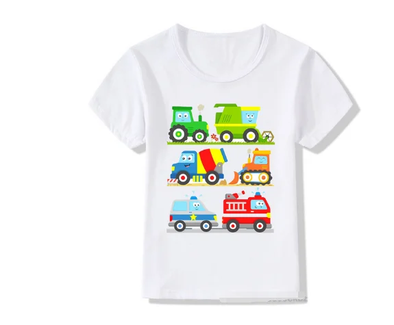 Summer Firetruck Firefighter Kids Clothes Short-sleeved T-shirts Children Sweatshirt Cartoon car excavator Boys Girls Clothing