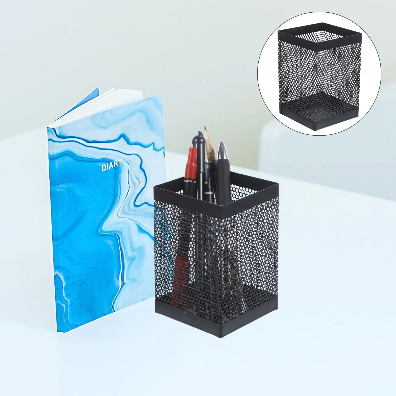

Portable Metal Pen Container Mesh Design Smooth Edge Multi Purpose Desk Accessory Marker Holder for Wall Wall Mount Pen Holder