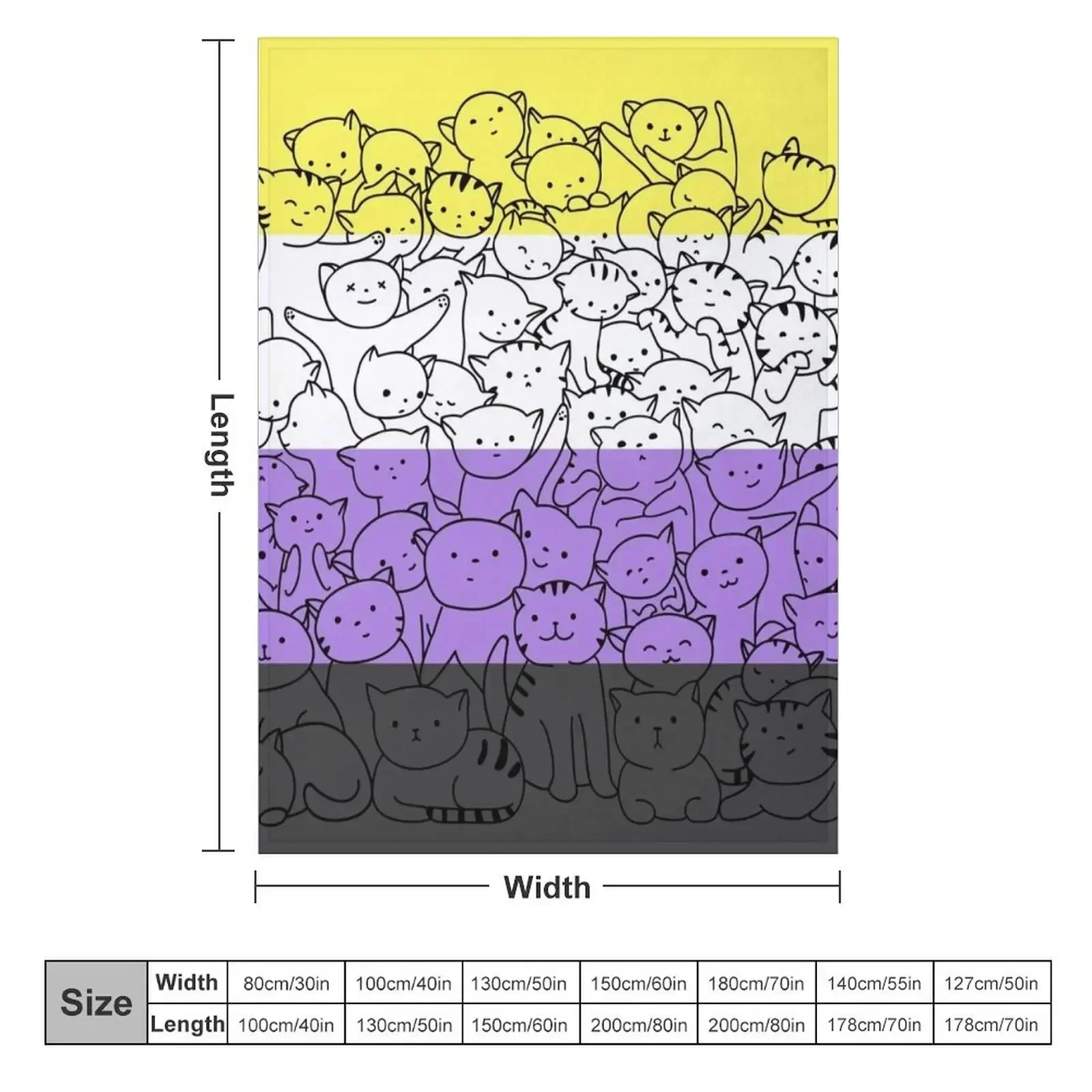 Nonbinary Enby Cat Pride Flag Überwurfdecke, warm für den Winter, einzelne Decken mit zotteliger Stoff