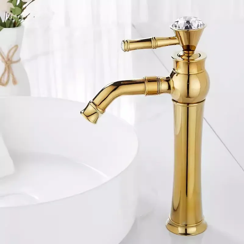 Gold Bathroom Faucet Total Brass Basin  Cold And Hot Water Mixer Sink Tap Single Handle Deck Mounted