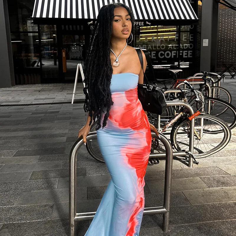 Mode Elegantes Ärmelloses Drucken Langes Kleid frauen Sexy Backless Liebsten Bodycon Maxi Kleider Sommer Strand Urlaub Lange Robe