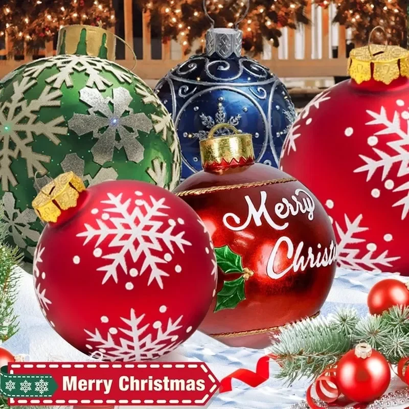 

60CM Christmas Inflatable Ball Decorated Ball PVC Giant Big Large Balls Xmas Tree Decorations Toy Ball Without Light Ornament