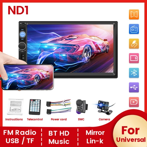 Navifly ND1 2 din Radio de coche 7 ""HD pantalla táctil Autoradio reproductor Multimedia Universal estéreo de coche reproductor MP5 BT SWC TF FM cámara