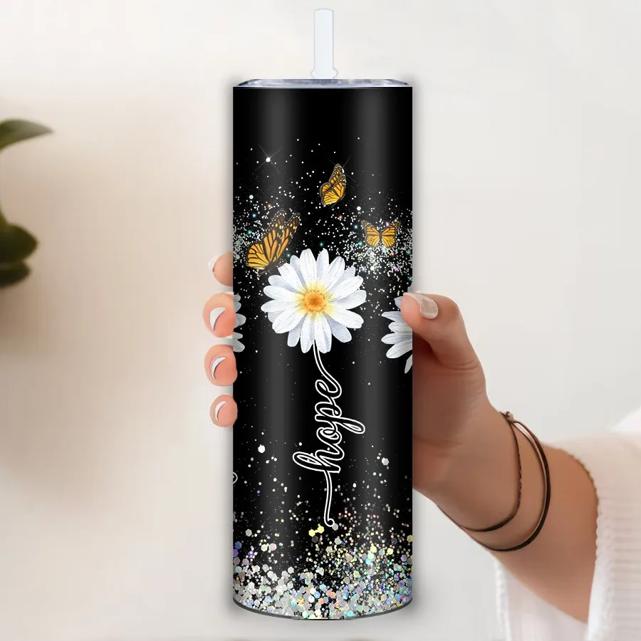 1Pc 3D Print Dandelion Butterfly Party Tumblers With Straw Lid 20oz Stainless Steel Seamless Inflated Water Bottle Vacuum Cups