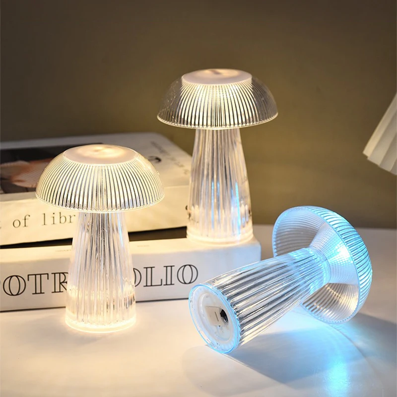 Wooden Mushrooms Night Light Touch Switch Bedroom Bedside Table Lamp Walnut Beech Wood Warm Dimmable Desk Light USB Chargeable