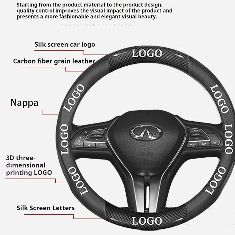 For Infiniti FX35 Q50 Q30 ESQ QX50 QX60 QX70 EX JX35 G35 G37 Car Accessories Car Suede Carbon Fiber Leather Steering Wheel Cover