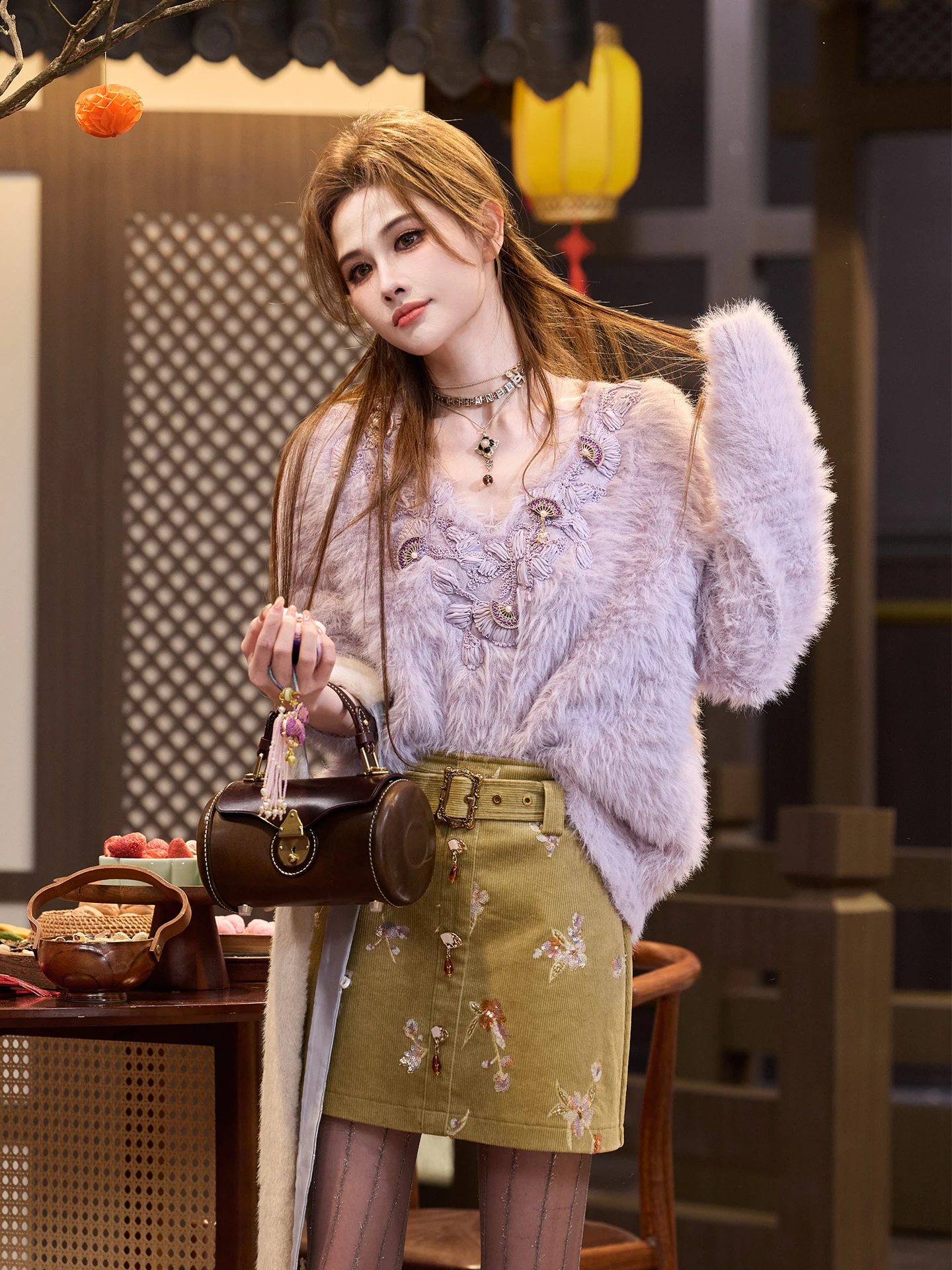 

Свитер TUNT Autumn Winter Cloud House Plu Milk Foam V-ne с вышивкой в виде цветов, нежный, в национальном стиле, свободного кроя, с длинными рукавами