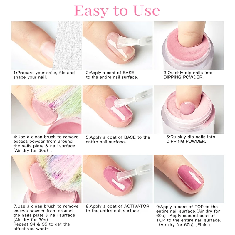 10PCS/Set Dip Nails Powder Kit 10ml Nude PInk Red Chrome Nail Powder with Base Top Coat Activator Nail Brush for French Nail view 5