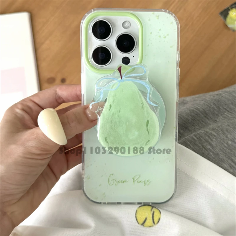 

Korean Cute Green Pear Magnetic Holder Phone Grip Tok Griptok Phone Stand Holder Support For iPhone 16 For Pad Magsafe Smart Tok