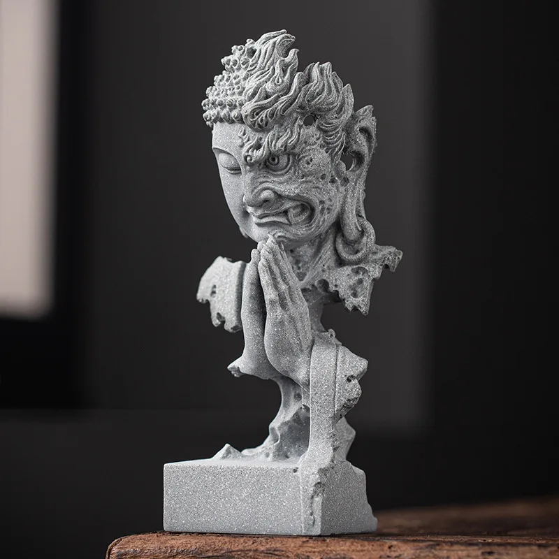 1PC Zen Sakyamuni Buddha Statue Ornaments Creative Buddha and Demon Thoughts Tea Space Office Desktop Home Decoration