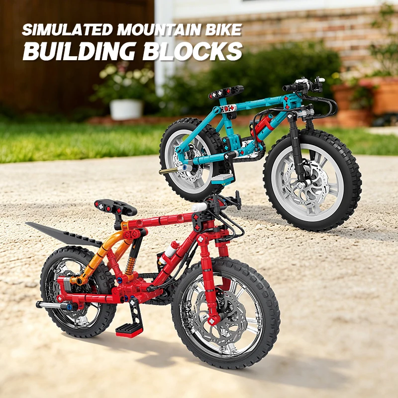 Mountain Biking Game - Mechanische bewegingsfiets Bouwstenen Mountainbike MOC Bricks