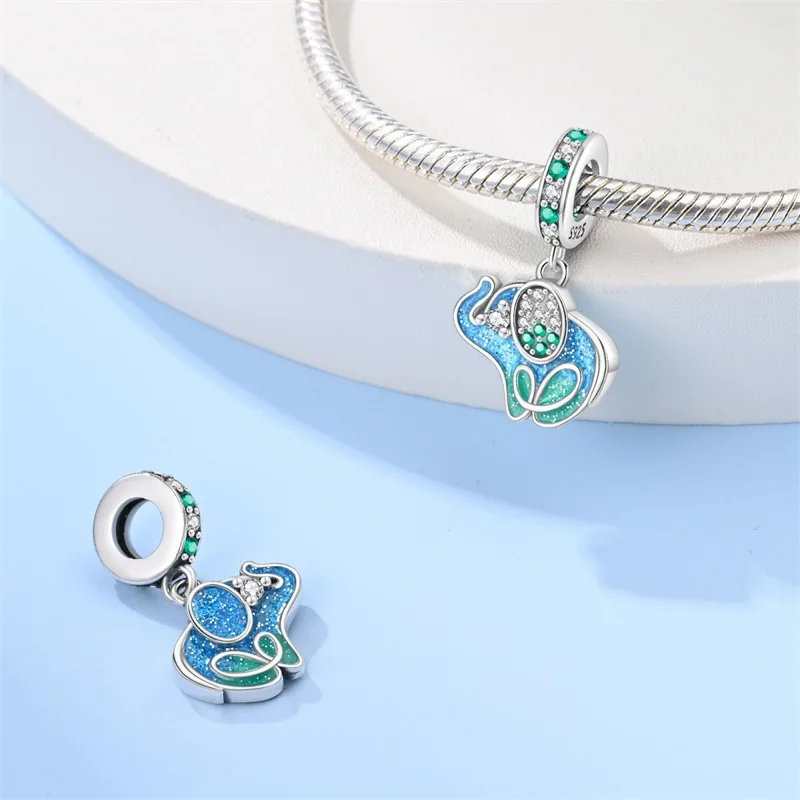 

925 Sterling Silver Lucky Elephant Charms Pendant For Women Fit Original Bracelet DIY Birthday Party Jewelry Gift