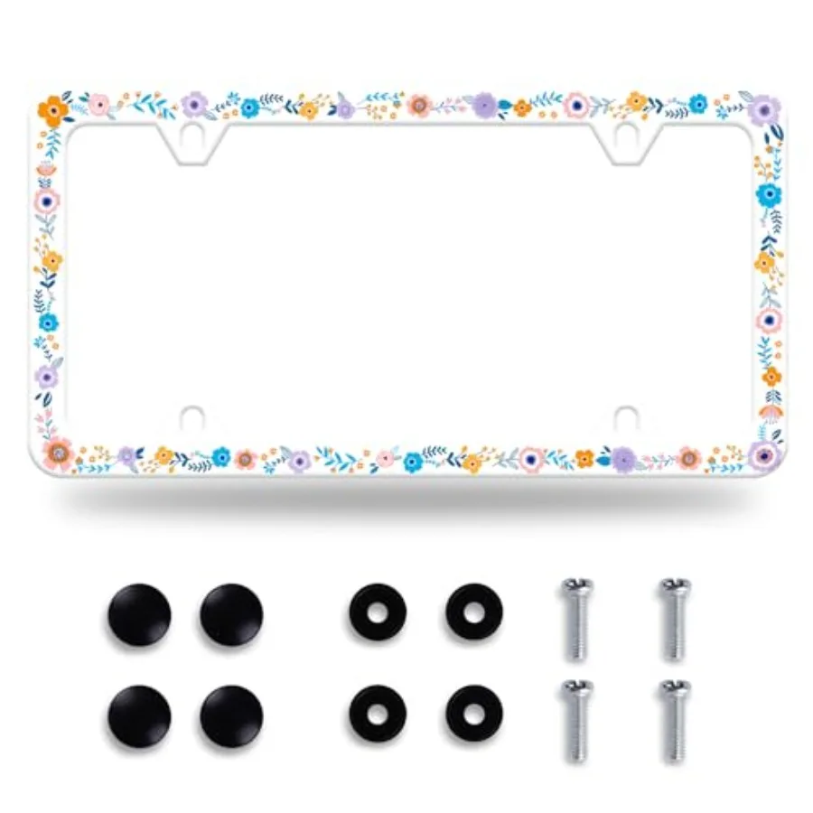 

Colorful Flowers License Plate Frame Colorful Wildflower Floral License Plate Frames Stainless Steel Accessories Cars Decor wit
