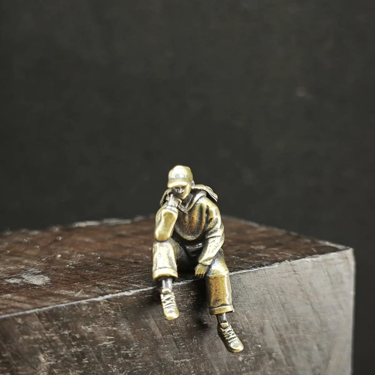 Brass Miniature Sitting Figure Poetic Home Decor MicroOrnament Tiny Sculpture Collector's Item Desk