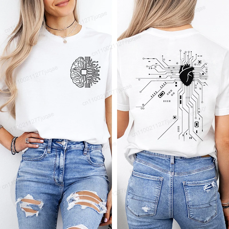 

Футболка для женщин Brain Technology с принтом Топы унисекс в стиле хип-хоп Уличная толстовка Cpu Computer Geek Мужчины Женщины Футболки Женские топы