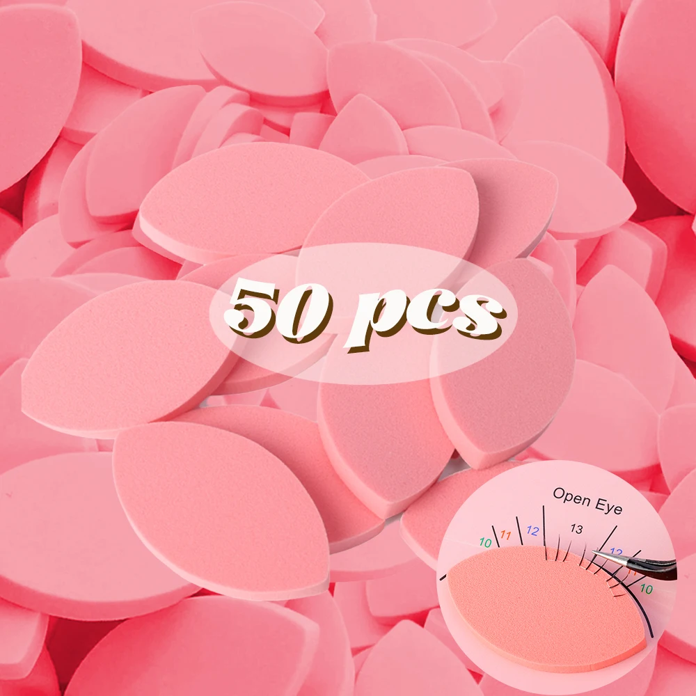 50 Stuks Herbruikbare Praktijk Wimper Extensie Spons Roze Make-Up Puff Zachte Oogspons Voor Wimper Mapping Beginner Wimper Artiest