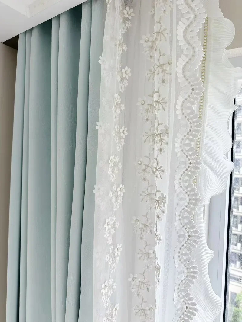 French Cream Fresh Air Ice Cream Dopamine Color Lace Romantic Blackout Curtains Tulle for Bedroom Living Room Luxury Drapes
