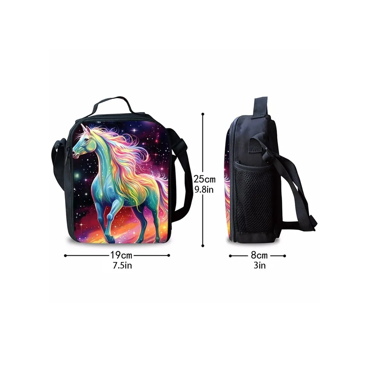 Cattle and Horses Print Shoulder Strap Insulated Lunch Bags 2D Cartoon Boy/Girls Picnic Food Preservation Lunch Box Bag Thermal