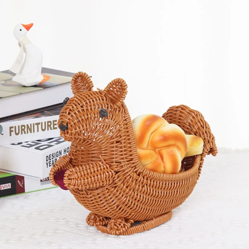 Imitation Vine Creative Cartoon Squirrel Living Room Storage Basket Home Fruit Snack Basket Weaving