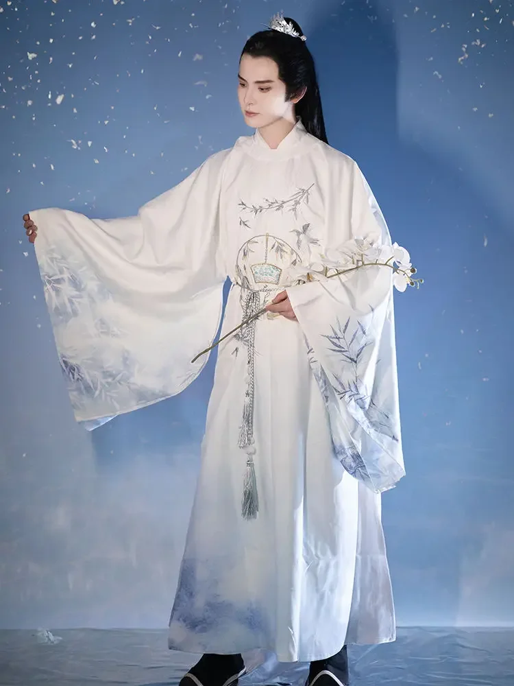 الزي التقليدي الصيني القديم للرجال ، هانفو ، طوق متقاطع ، طول الخصر ، مطبوع