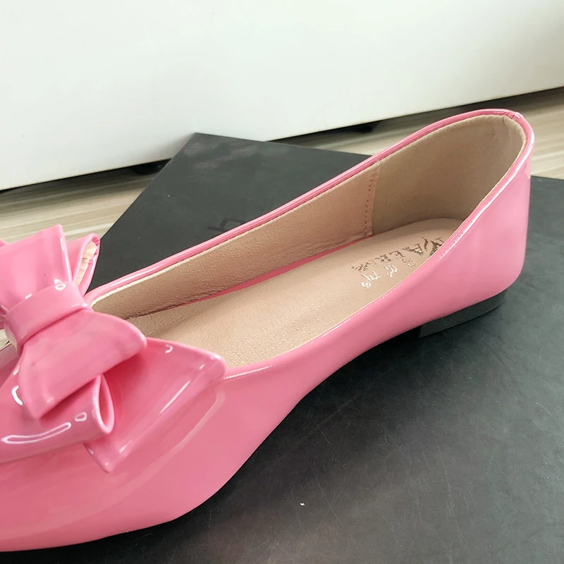 Women Flats Wedding Shoes Pink Cherry Red Pointed Casual Shoes Female Summer Spring Slip on Bowknot Flat Heel Ballet Shoes 33-43