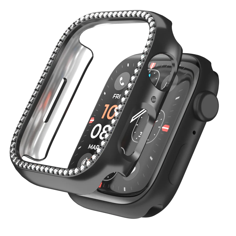 Casing jam tangan Apple, penutup berlian berkilau + casing jam tangan Apple, Bumper berlian 45mm 41mm 40mm 44mm 42mm 38mm + pelindung berongga Iwatch Seri 7 8 5 6 SE