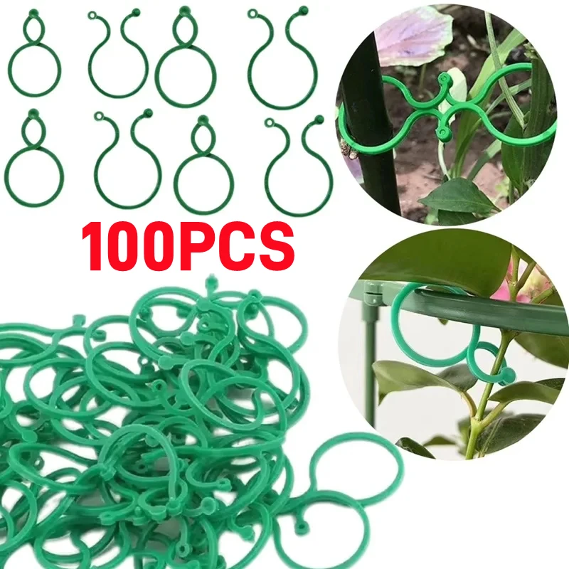 

100Pc Garden Plant Clips For Vegetable Growing Upright Plant Holder Green Plastic Bundled Ring Garden Stand Tool Vine Support