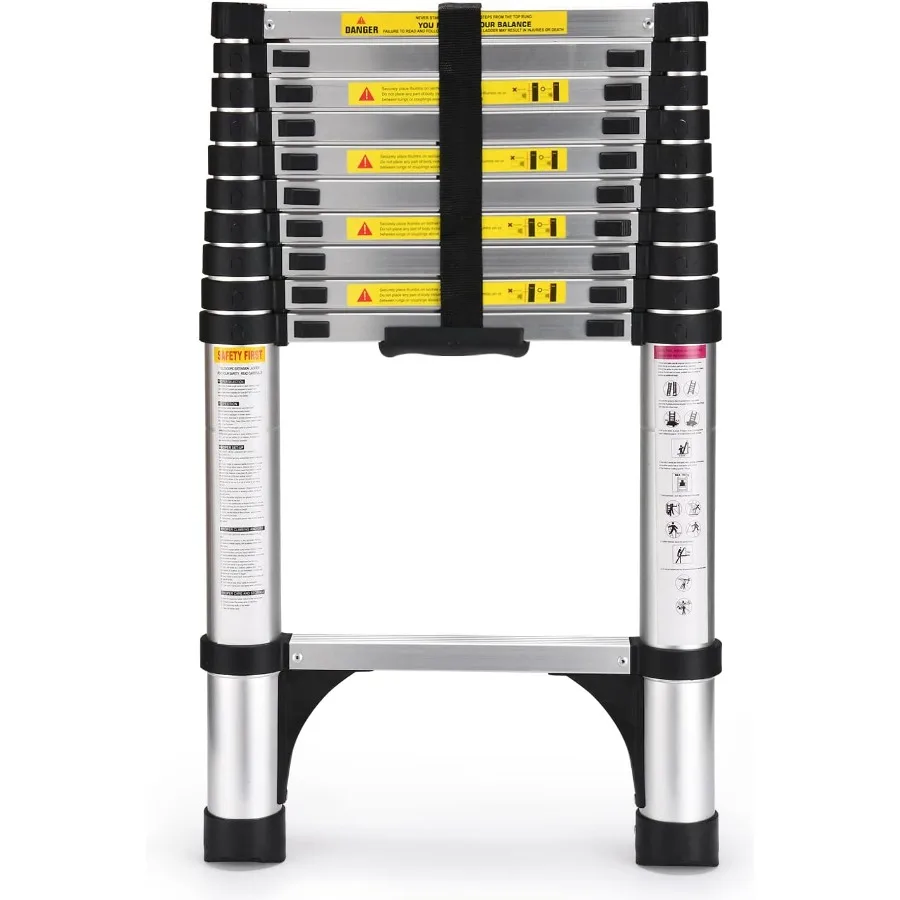 

Телескопическая лестница 10,5 футов, алюминиевая легкая удлинительная лестница с 2 треугольными стабилизаторами, сверхмощная, максимальная емкость 330 фунтов, мульти