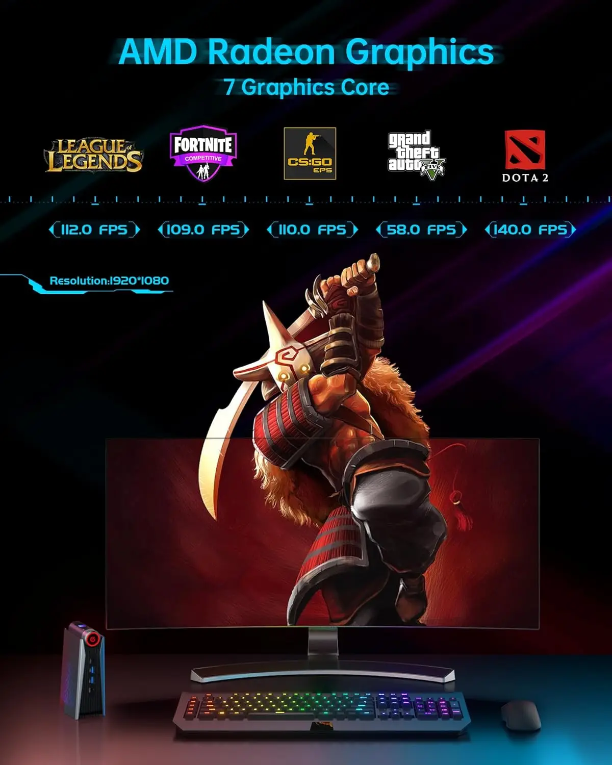 KAMRUI Mini PC S3A AMD Ryzen 7 5825U 16GB DDR4 512GB M.2 SSD 3200Mhz Wifi6 BT5.2 4KUHD RGB Light Mini Desktop Computer Gaming PC