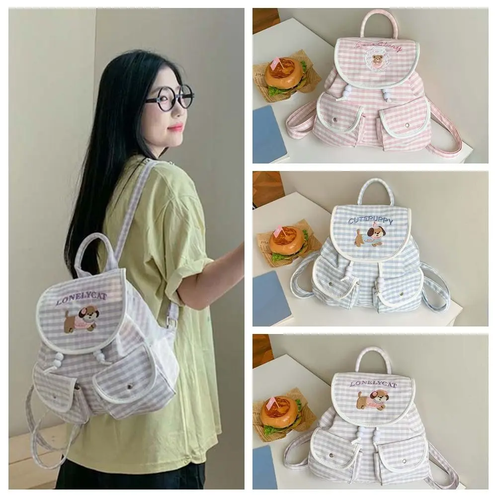 

Sweet Korean Drawstring Backpack Bow Scratch Prevention Women Daily School Bag Magnetic Button Polyester