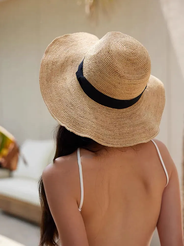 Fashion Panama Raffia Straw Grass Woven Wide Brim Sun Hat For Men Women Summer Casual Beach   Hat Jazz Cap Sombrero Mujer Playa