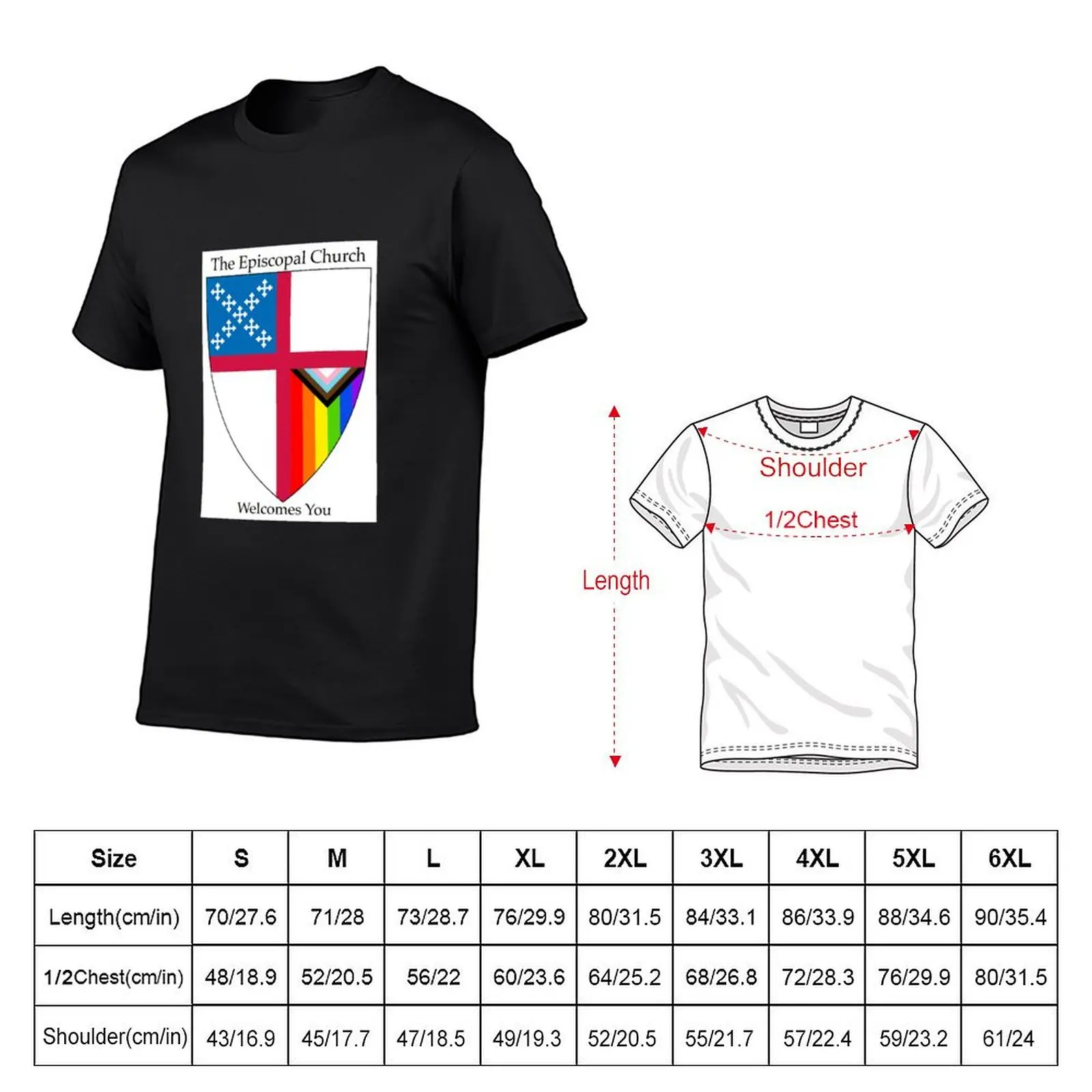 Episcopal Church Shield with Progressive Pride Flag Vertical Rainbow - Welcomes You 2 T-Shirt cotton graphic tees men tshirt