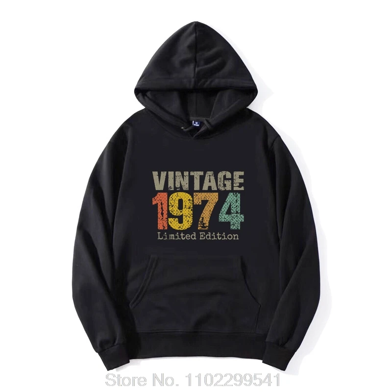 Vintage 1974 Limited Edition Cassette Hoodie Harajuku Old Birthday Party Retro Hoody Men Clothes Cotton Pullover Sweatshirt