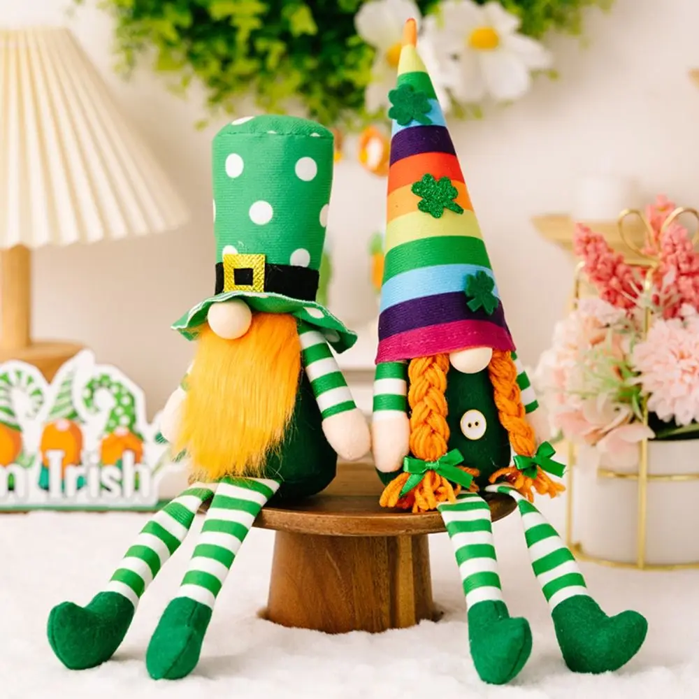 Rainbow Green Gnome Plush Doll Four-leaf Clover Shamrocks Plush Stuffed Toy Cute Comfy St Patrick's Day Doll St Patrick's Day