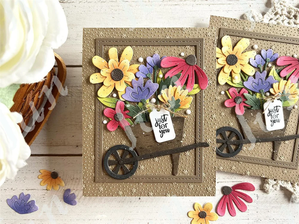 Bouquet Wrap Cut Flowers Cutting Dies Heartfelt Blooms Clear Stamps Stencils Templates Farmhouse Wheelbarrow Die DIY Scrapbook