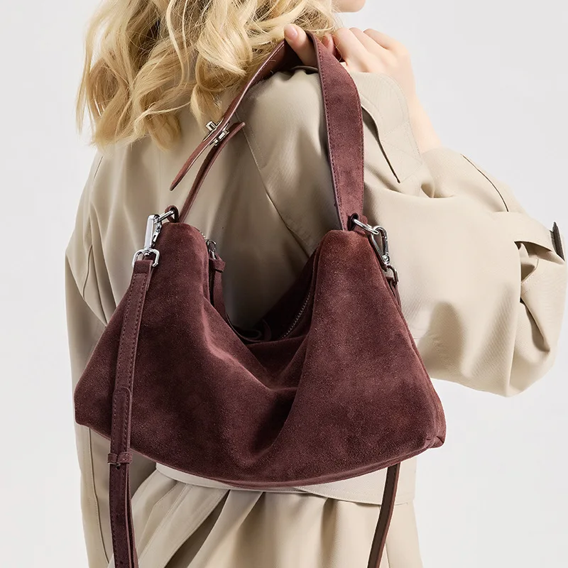 

Женская сумка через плечо из натуральной замши и кожи, матовая, из крупнозернистой кожи, вместительная, универсальная, для повседневного использования, роскошная дизайнерская сумка-кроссбоди