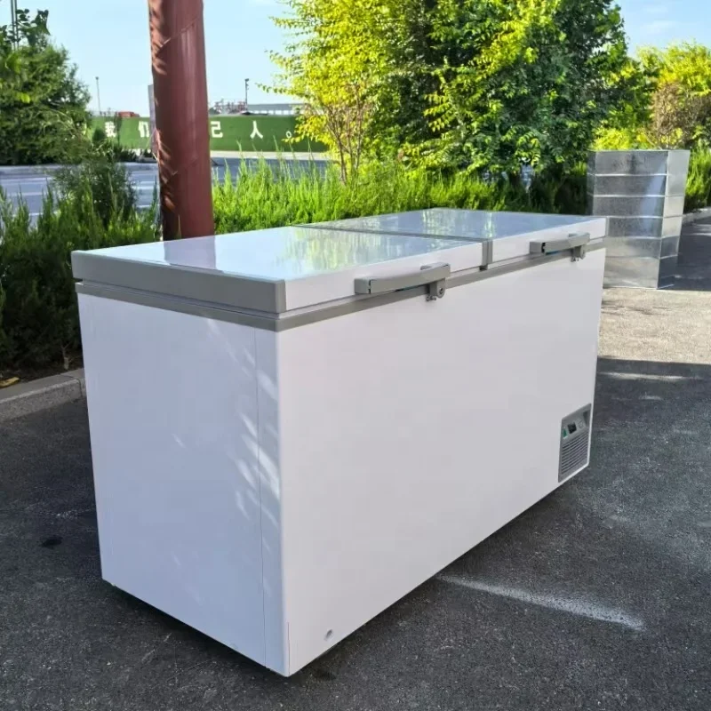 ثلاجة المطبخ التجارية 418 لتر، فريزر أفقي مزدوج الباب، تبريد مباشر، عرض درجة حرارة واحدة، سوبر ماركت