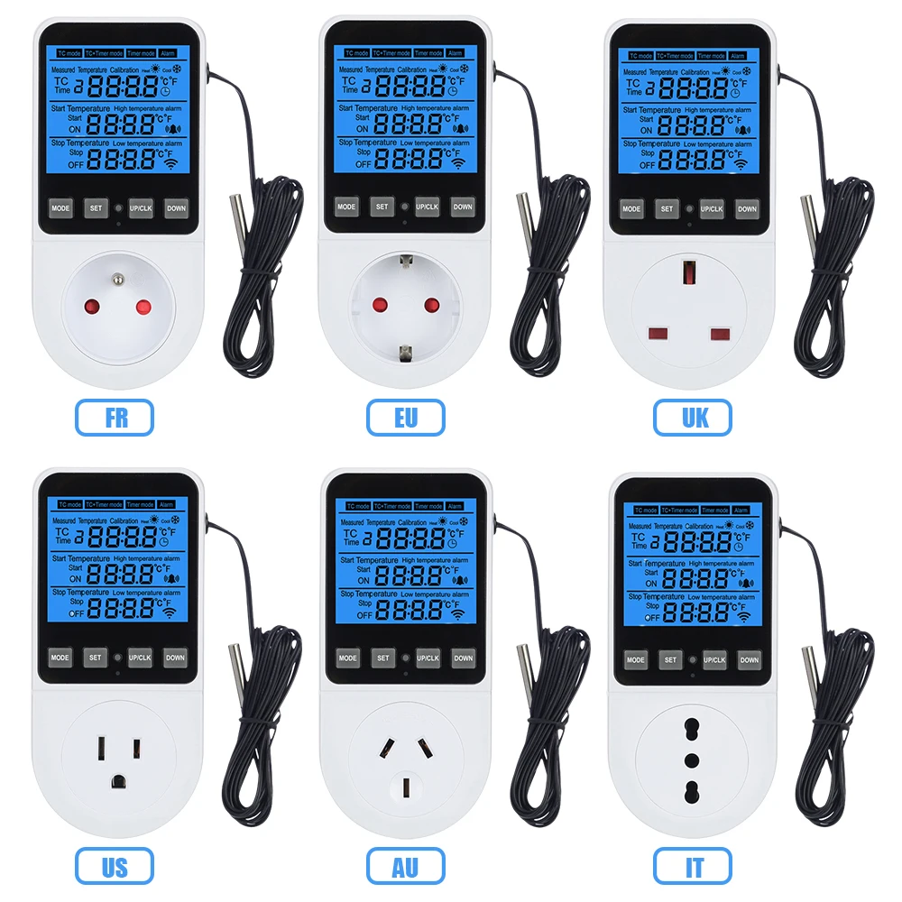 Fully Functional Temperature Controller Socket AC110~230V Timer Switch Digital Thermostat Heating Cooling Regulator Thermometer